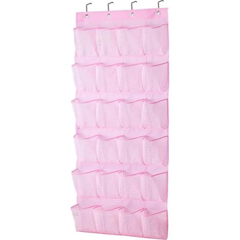 Étagère à chaussures à fixer derrière une porte, 24 grandes poches en filet. Compatible avec les portes de placard et les cintres. (1/3)