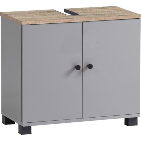 Waschbecken Unterschrank 60 cm grau mit Eiche BARLETTA-80 (1/3)