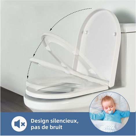 Abattant WC Frein de Chute Lunettes Toilettes en UF Couvercle de Toilette Blanc pour Salle de Bain Siège de Toilettes (1/4)