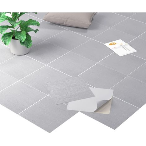 Revêtement de sol en PVC à effet marbre auto-adhésif, carreaux de sol en vinyle antidérapants et imperméables, aspect carrelage, pour cuisine, salon, balcon, gris clair mat, 20 carreaux, 1,8 (1/5)