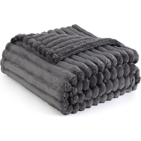 Couverture de flanelle en peluche de lapin (gris clair en peluche de lapin) (200 230 couverture double) (1/5)