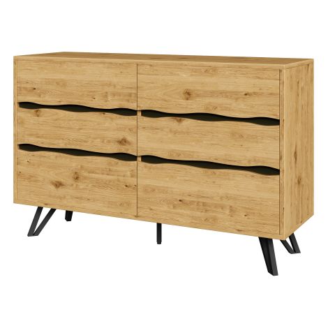 Buffet moderne 6 tiroirs, effet bois, pieds métal, 120x40x75,5 cm (1/5)