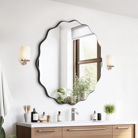 Specchio Parete Decorativo Irregolare Ondulato Moderno Nero 50cm (1/5)