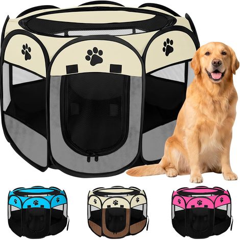 1 parc pour chiens pliable, enclos en tissu oxford, panneau maille respirant, gris, 114x114x58cm, intérieur extérieur (1/5)