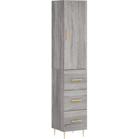 Buffet bahut commode armoire meuble de rangement organisateur cuisine salle de séjour salon haut sonoma 34,5 x 34 x 180 cm bois d'ingénierie gris