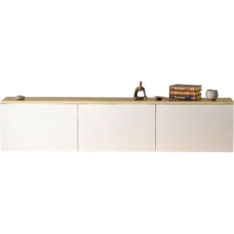 Mobile Porta tv Marazzi, 3 Ante, Luci led Incluse, 3 Vani, 160x32x35h cm Bianco