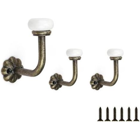 Patere Vintage 3 Pièces, Patere Porte Manteau Mural avec Vis, Tête Céramique Crochet Porte Manteau, Alliage Zinc Patere Murale, Patere Salle de Bain pour Accrocher Vêtements, Chapeaux, Clés (1/5)