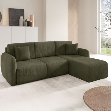Sofá Cama con Chaiselongue Ranco, Almacenamiento, Reversible, Reclinable, 245x185 cm Verde (1/5)