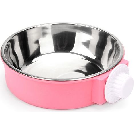Abnehmbarer 2-in-1-Hängenapf aus Edelstahl für Haustiere, Futternapf für Hunde und Katzen, passend für mittelgroße Haustierkäfige und Käfigaufhängung (Rosa) (1/5)