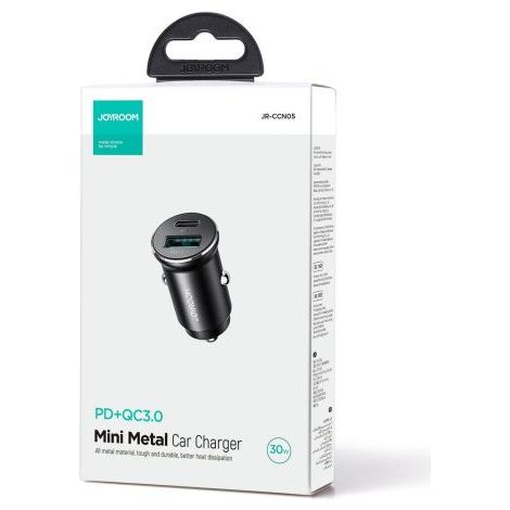 Joyroom Mini Autolader Dubbele Snellader USB-C & USB-A 30W Zwart