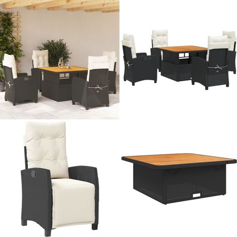 Ensemble à manger de jardin coussins 5pcs Noir Résine tressée - Ensemble Salon De Jardin - Meuble De Jardin - Table Extensible - Chaises Pliantes - Fauteuil Inclinable - Home & Living