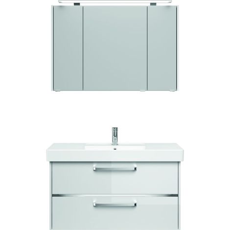 Badezimmermöbel-Set FES-3050-66 Waschtisch in Hochglanz weiß mit LED Beleuchtung & Keramikbecken - B/H/T: 105/200/45cm (1/5)
