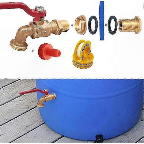 Robinet en Laiton pour Barils d'Eau, Robinet de Pluie Résistant pour Récupération d'Eau de Pluie, Kit de Vidange Durable (1/4)