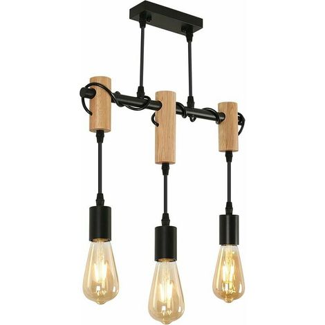 Green Mobility-Suspension Luminaire Vintage, Plafonnier Industriel, Réglable Lustre en Bois pour Salle à Manger, Salon, 3 Lumières E27 (Ampoule Non Incluse) (1/5)