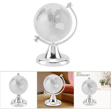 Globe Terrestre en Verre Cristal - Décoration Bureau Maison - Sphère Cadeau Élégante (Argenté) (1/5)