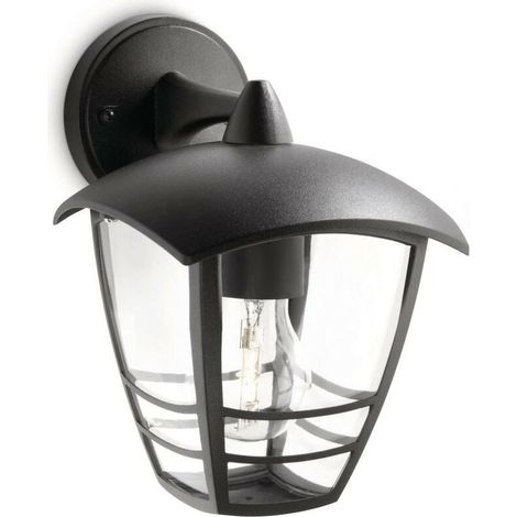 Philips CREEK Applique murale descendante extérieure max.1x60W E27 - 26x18x21 cm - IP44 - Noire (1/2)