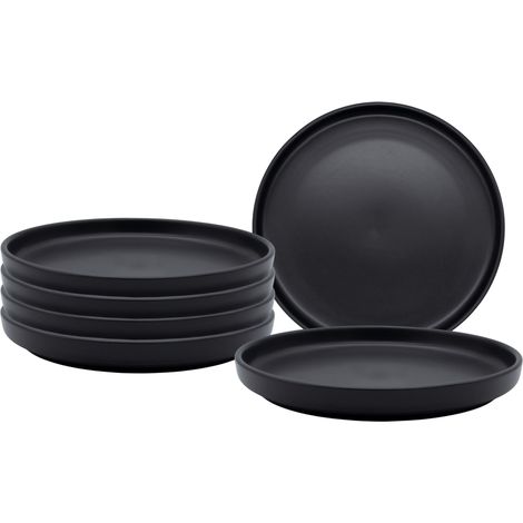 Feinkeramik Speiseteller mit Rand schwarz matt - 6er Set - Elder Keramik Servierteller groß Ø 27 cm