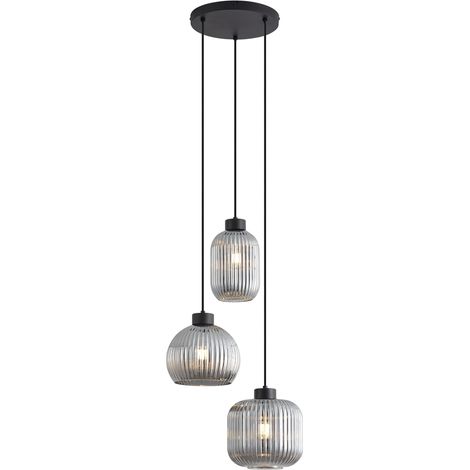 QAZQA Suspension design noire avec verre fumé 3 lumières - Ana (1/5)