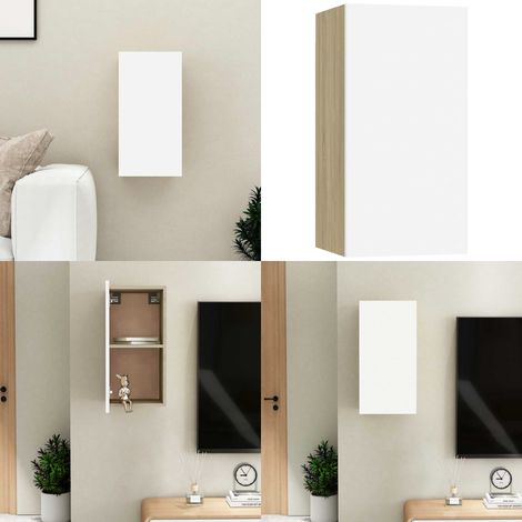 Mueble para TV madera contrachapada blanco y roble 30,5x30x60cm - Mueble de pared - Armario colgante