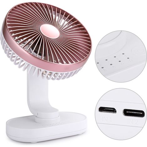 Mini-USB-Tischventilator mit 4 Geschwindigkeitsstufen, klein, wiederaufladbar, leise, für Zuhause oder Büro, roségoldene Farbe (1/5)