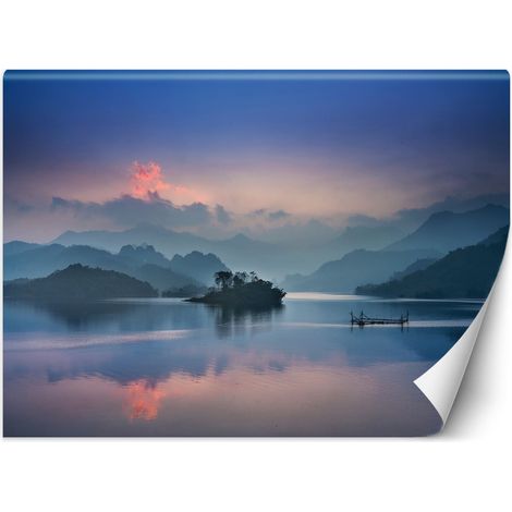 Fototapete Blick auf den See und die Berge im Nebel 100x70 cm (1/5)