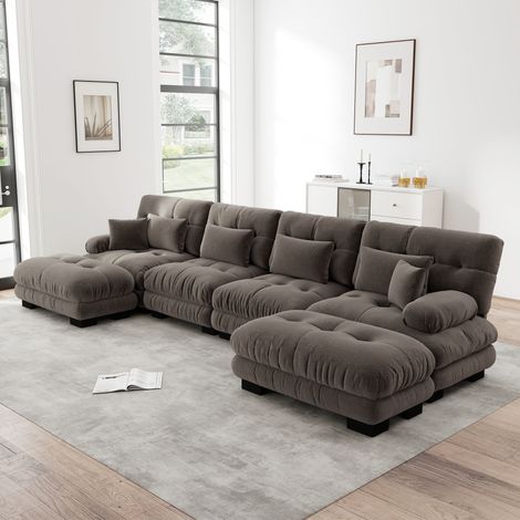 Divano angolare modulare, set di divani a U per soggiorno, comodi divani a nuvola a 4 posti con pouf mobile, combinazione fai-da-te, ciniglia, marrone