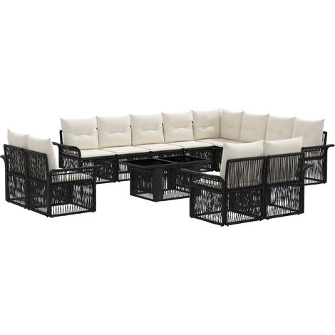 Conjunto de sofás de jardín 13 uds. Negro y Blanco Crema vidaXL (1/5)