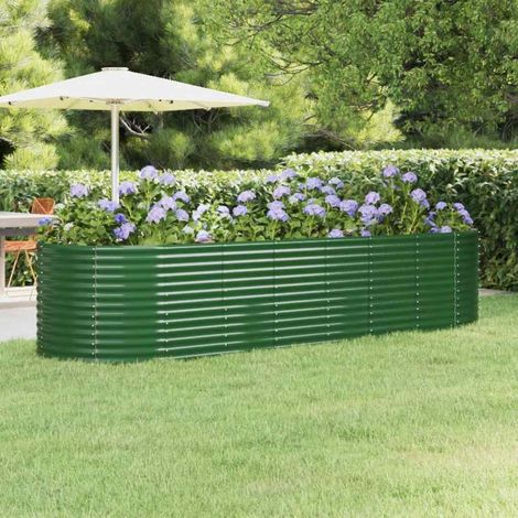 Lit surélevé de jardin en acier galvanisé jardinière ovale vert 322 x 100 x 68 cm - PANGIVO (1/5)