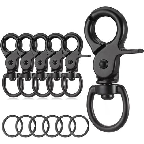 Dailygoods, Clip para correa de perro de aleación de zinc resistente, Llavero, Cierre de langosta negro, 6 piezas, Impermeable y duradero (1/5)
