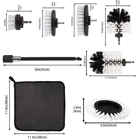 9 Pièces Brosse Nettoyage pour Perceuse - Voiture, Jantes, Carrelage, Tapis, Baignoire, Cuisine, Toilettes, Sol Blanc (1/5)