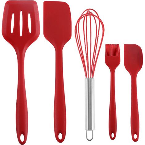 Spatule En Silicone - 5 Pièces - Résistant À 230 °C - Pour Cuisinière, Casserole Et Poêle - Lot Complet D'Ustensiles De Cuisine (1/5)