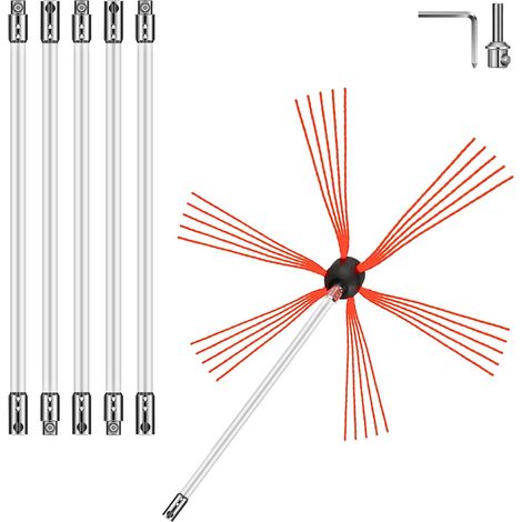 Brosse de Ramonage Flexible 6m, Kit Nettoyage Cheminée avec Tête en Nylon, Tiges de Ramoneur Faciles à Connecter (6 Tiges Blanches) (1/5)