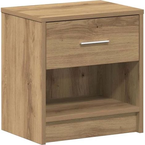 Table de Chevet en Chêne Massif avec Tiroir, Meuble de Rangement Artisanal 39 x 28 x 41 cm (1/5)