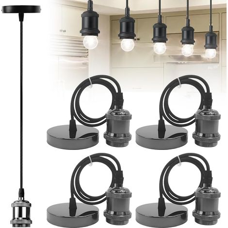 4 Stück – Vintage Pendelleuchtenfassung E27 – Lampenfassung mit Kabel – Pendelleuchte mit Kabel 100 cm