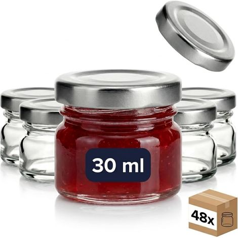 Lot de 48 bocaux à confiture mini ronds (0,03 l) avec couvercle à vis TO 43, pots en verre transparents pour épices, miel, gelée, chutney et portions maison (EGR030S) (1/5)