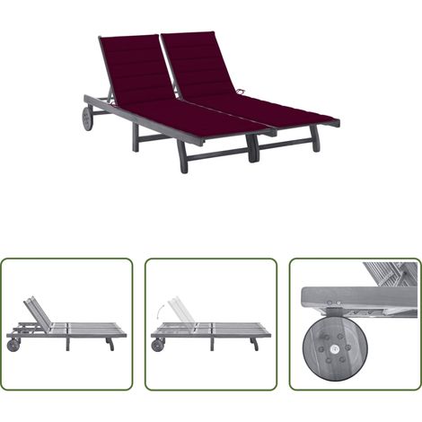 Chaise longue bois - Chaise longue de jardin 2 places avec coussin Gris Acacia (1/5)