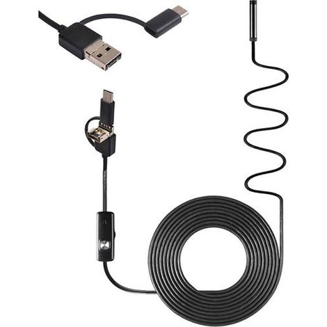 Caméra d'inspection endoscopique avec port USB/USB-C, noire (1/3)