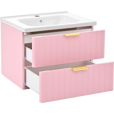 Hängender Badschrank mit Einzelwaschbecken aus Keramik, feuchtigkeitsbeständig, rosa, MODENUIT (1/5)