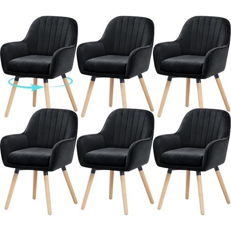Esszimmerstühle 6er Set, 360° drehbar, Samt Schwarz, bis 150kg belastbar (1/5)