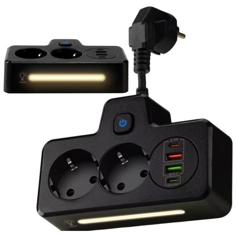 Adattatore/splitter per prese elettriche Alogy con 2 prese UE + 2 porte USB + 2 porte USB-C, colore nero. (1/5)