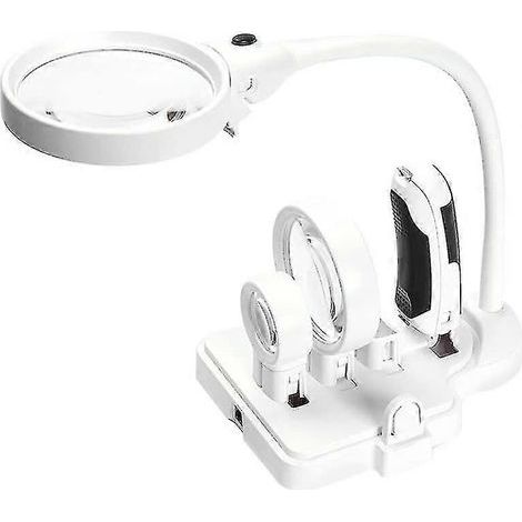 Loupe de soudage multifonctionnelle de bureau à 3 lentilles (grossissement 2,5x, 5x et 16x), lampe loupe de table, outil de réparation avec 6 LED. (1/4)