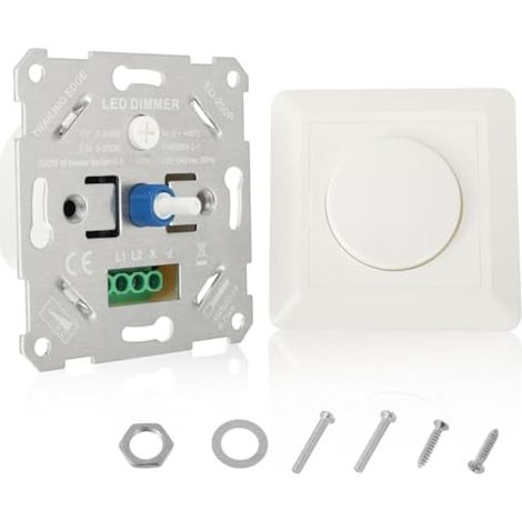 Variateur de Lumiere LED 5-200W, Interrupteur Variateur Dimmable LED, variateur d'intensité 230 V pour led/halogène à intensité variable, variateur rotatif avec plaque de recouvrement blanche (1/5)
