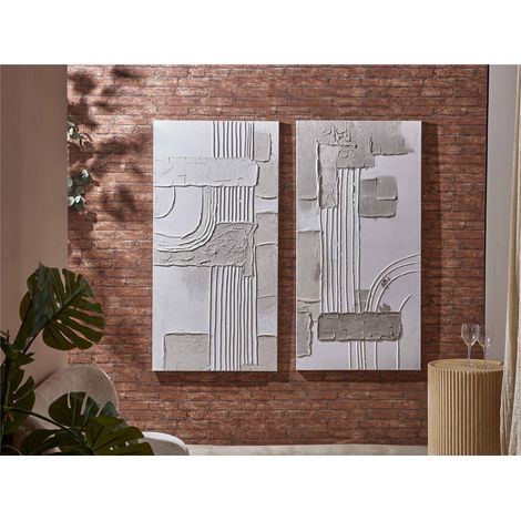 Abstraktes Ölgemälde, weiße Reliefs, verschiedene Texturen, 70 x 140 cm, 2er-Set, 70 x 3 x 140 cm (1/3)