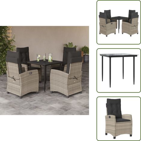 Arredamento da esterno - vidaXL Set Pranzo da Giardino 5pz con Cuscini Grigio Chiaro Polyrattan - Sedile da giardino