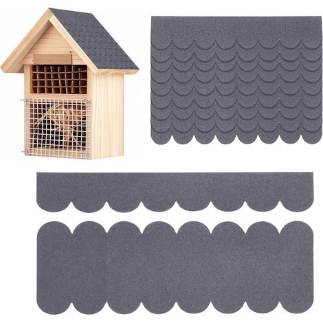 32 Pièces Mini Bardeaux de Toiture Auto Adhésifs Découpable Feutre de Toit pour Nichoir, Bardeau Toit Imperméabilité, pour Nichoir, Clapier, Hôtel à Insectes, Niches (Gris) (1/5)