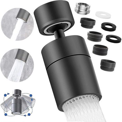Aérateur de robinet économique - Noir mat - Avec adaptateurs pour différents robinets - Bec de robinet rotatif - 2 positions - Rotation 360° - Économie d'eau (1/5)