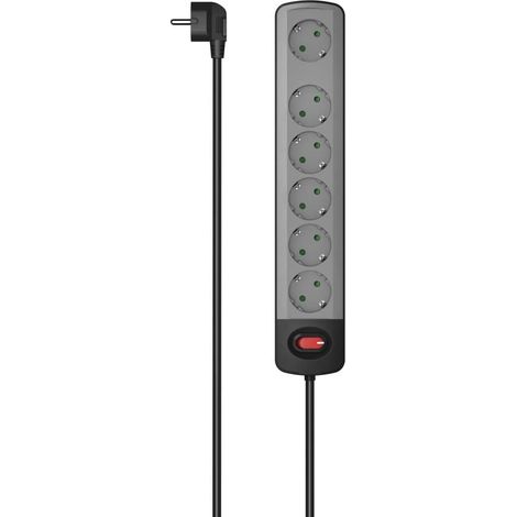 Multiprise 6 Prises Terre Interrupteur Accroches Murales 16A 3680W Prise Multiple Rallonge 1.5m Securité Enfant Gestion Câbles Bloc 5+1Prises Type F Schuko Compatible France Gris Noir (1/3)