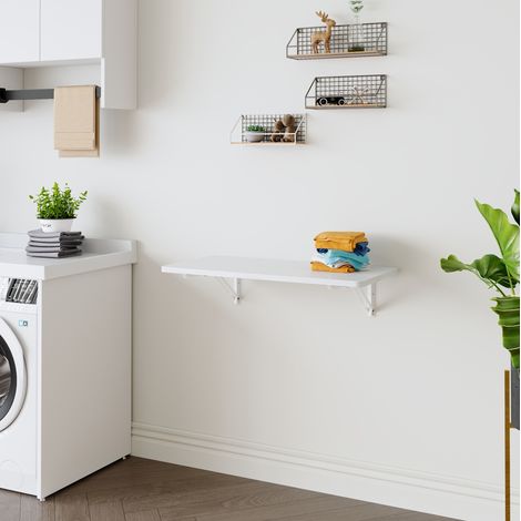 Wandklapptisch weiß aus MDF mit Metallhalterung und platzsparender Klappfunktion (1/5)