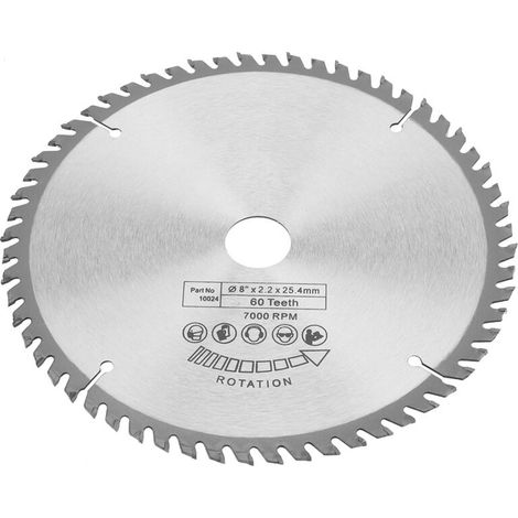 Lame de scie circulaire 200 mm à dents carbure pour bois massif, 60 dents avec bague d'adaptation. (1/5)