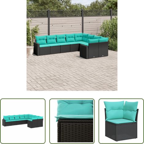 vidaXL Meubles extérieurs -  Salon de jardin 9 pcs avec coussins noir résine tressée (1/5)